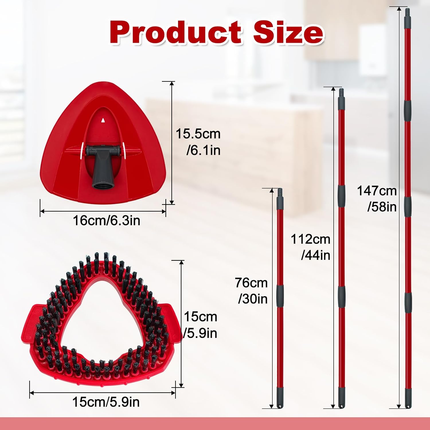 DLAIMI Mop Handle Replacement with Scrubber Brush and Base