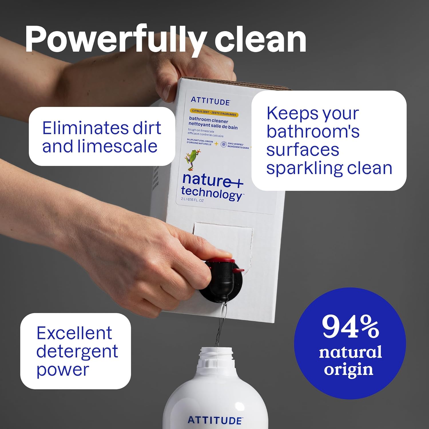 ATTITUDE Bathroom Cleaner Spray 271 Fl Oz EWG Verified Plant-Based Vegan