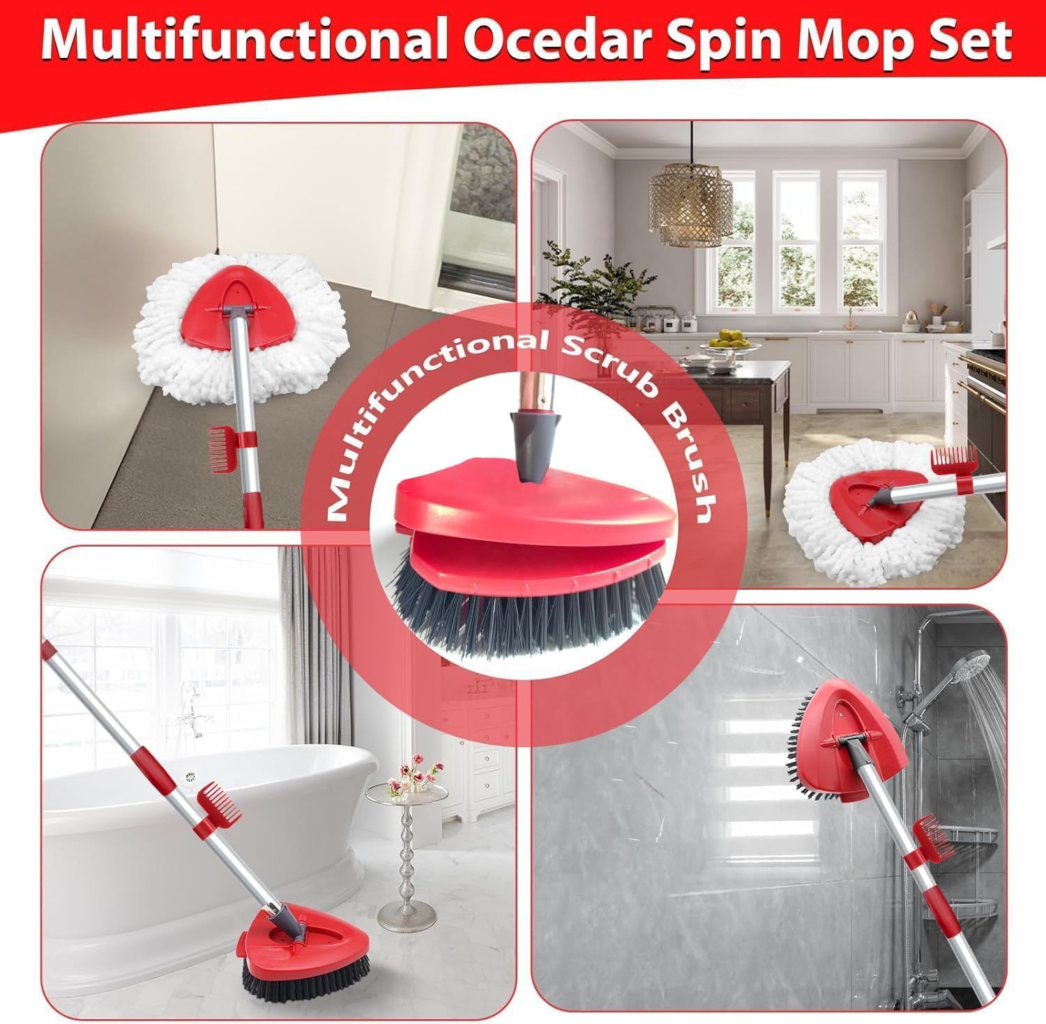 4 Spin Mop Heads Refill for Cedar EasyWring 1-Tank System