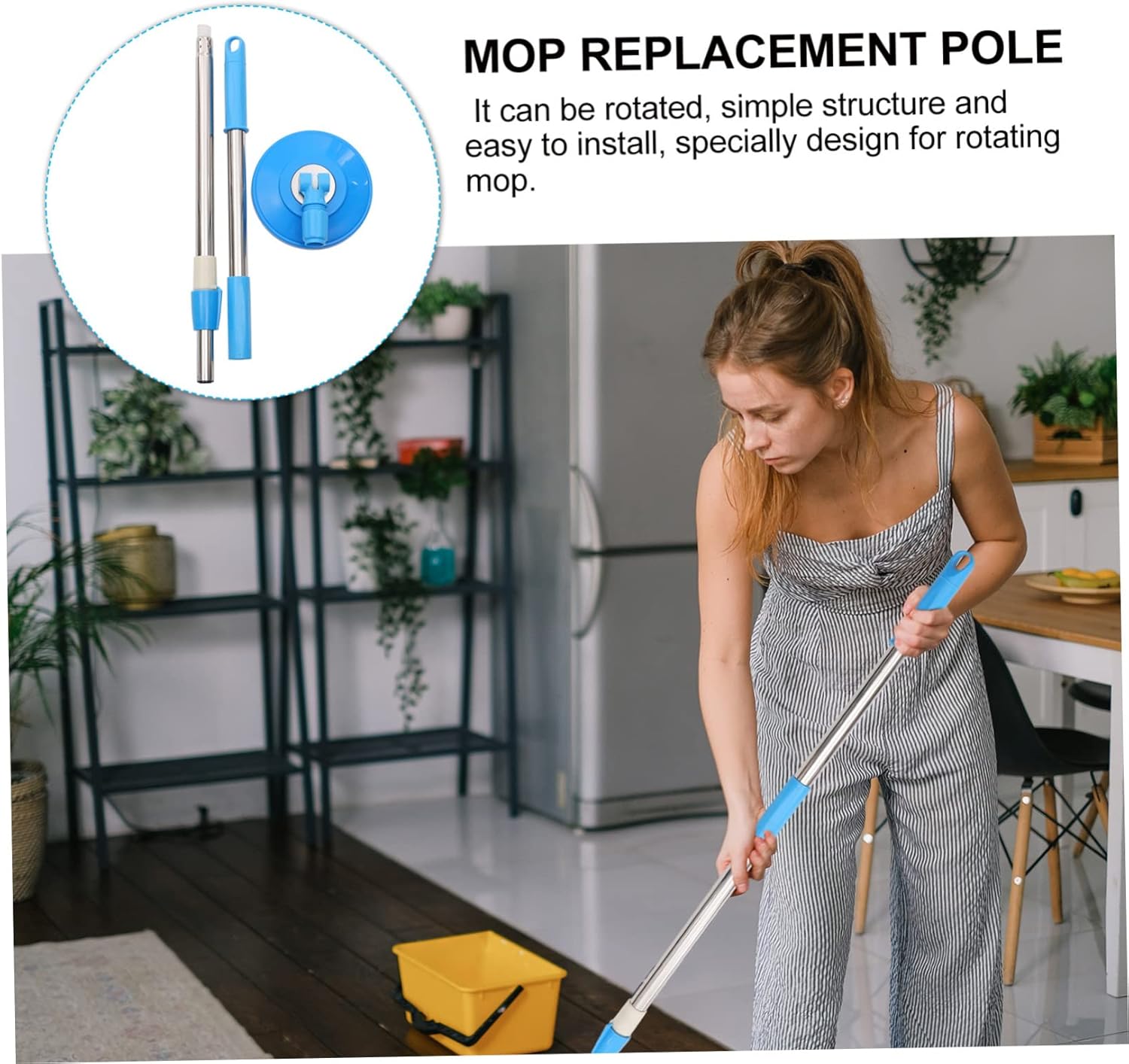 Ipetboom Mop Pole Replacement Stainless Steel Rod Rotating Handle