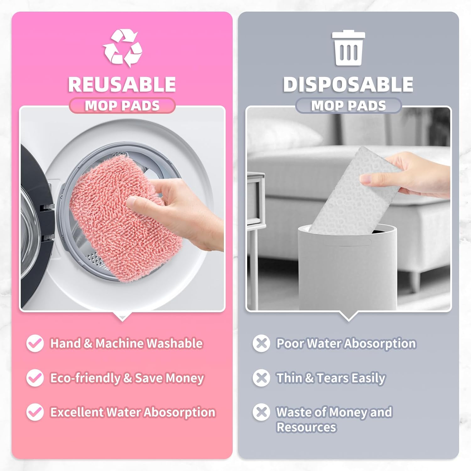 4 Pack Reusable Mop Pads for Swiffer Sweeper Pink
