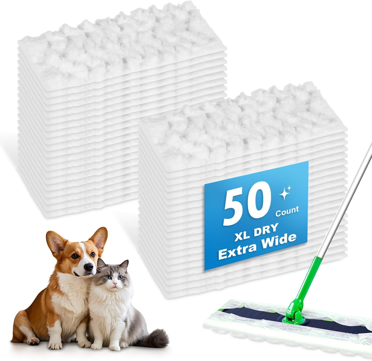 Bisenkud Extra Wide XL Dry Sweeping Cloths 50 Count Pet Heavy Duty Refills