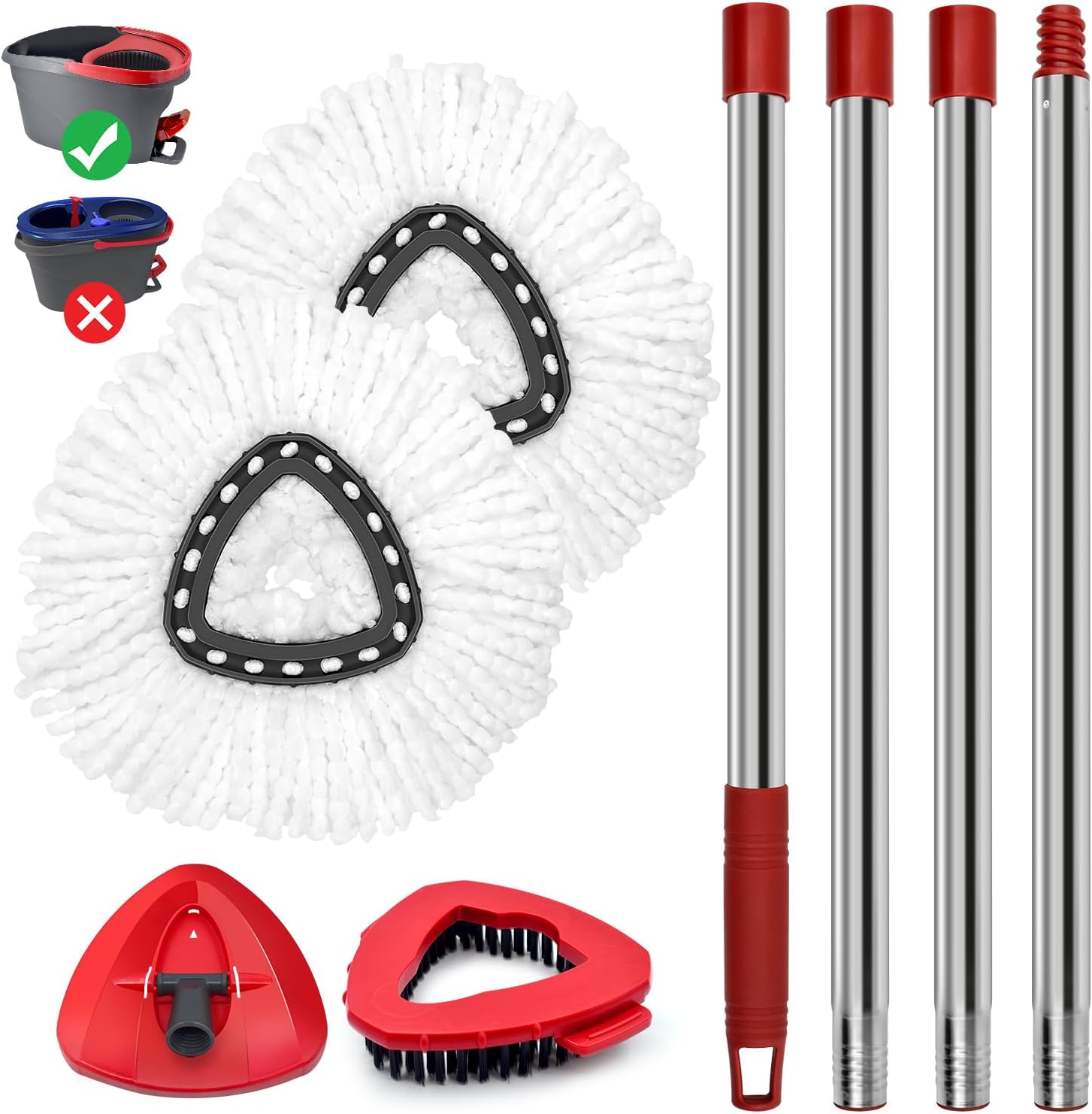 GFRED Spin Mop Replacement Set with Handle Heads Base and Brush