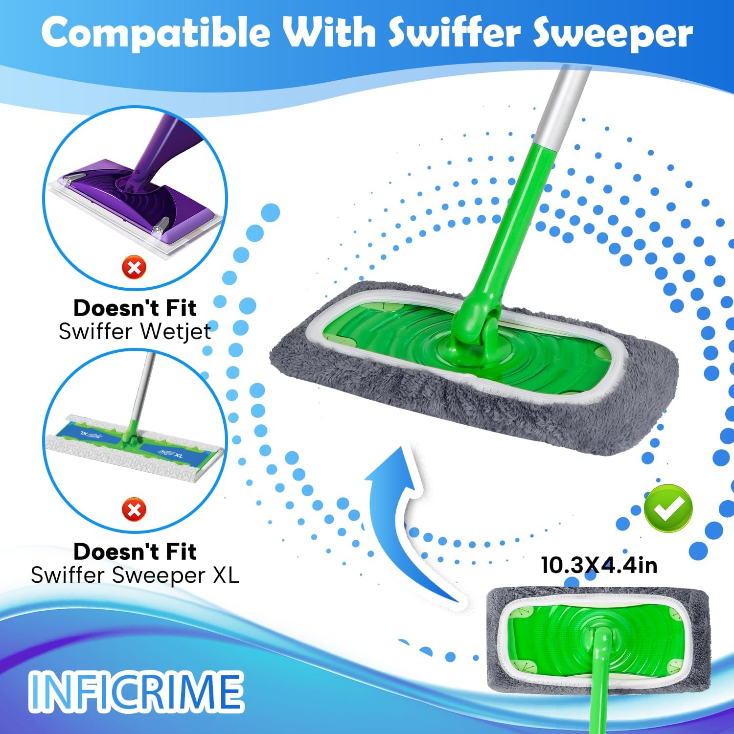 INFICRIME 6 Pack Reusable Microfiber Mop Pads