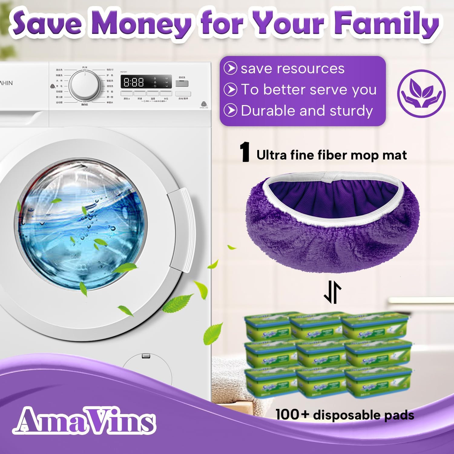 AmaVins 5 Pack Reusable Microfiber Mop Pads for Swiffer Sweeper