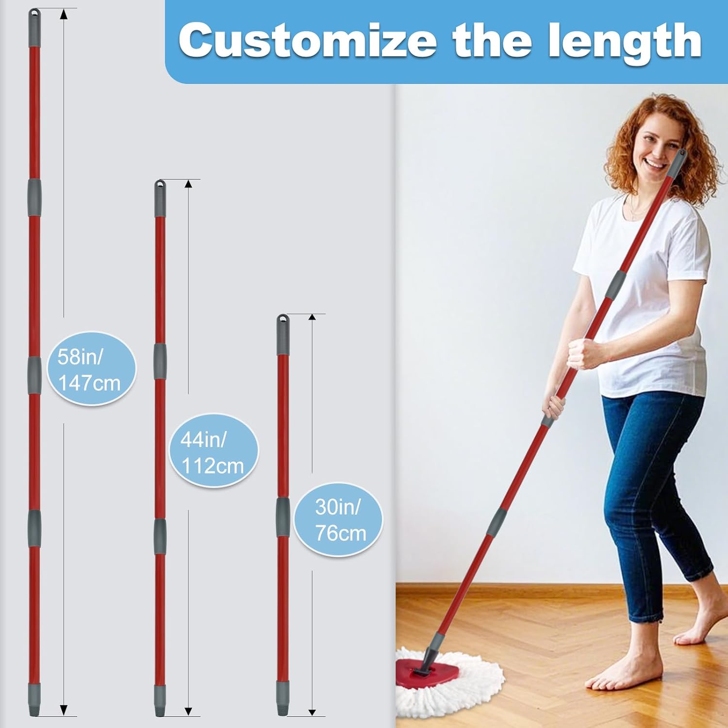 Yuunaie 4-Section Adjustable Mop Handle for Ocedar H2pro