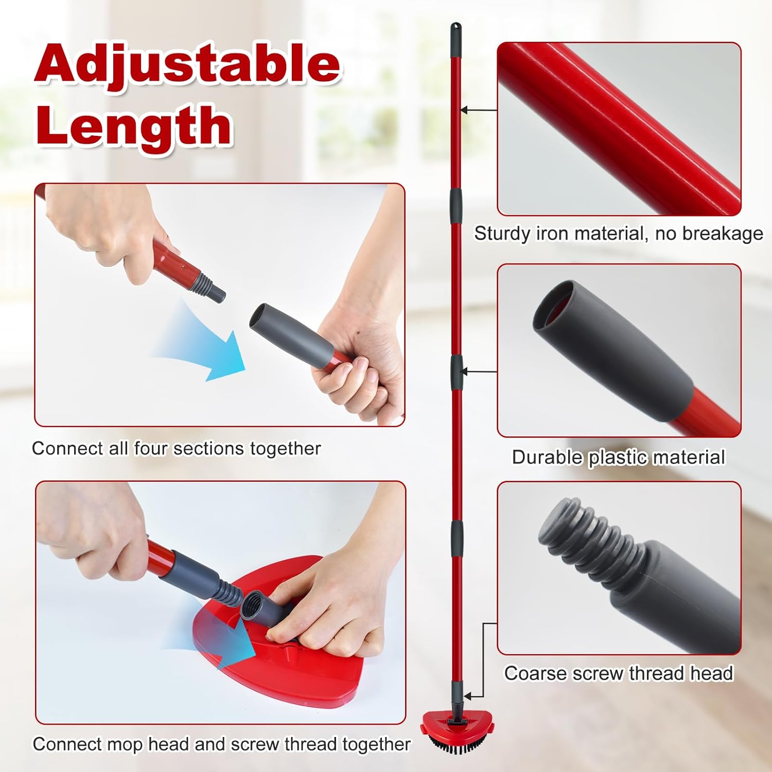DLAIMI Mop Handle Replacement with Scrubber Brush and Base