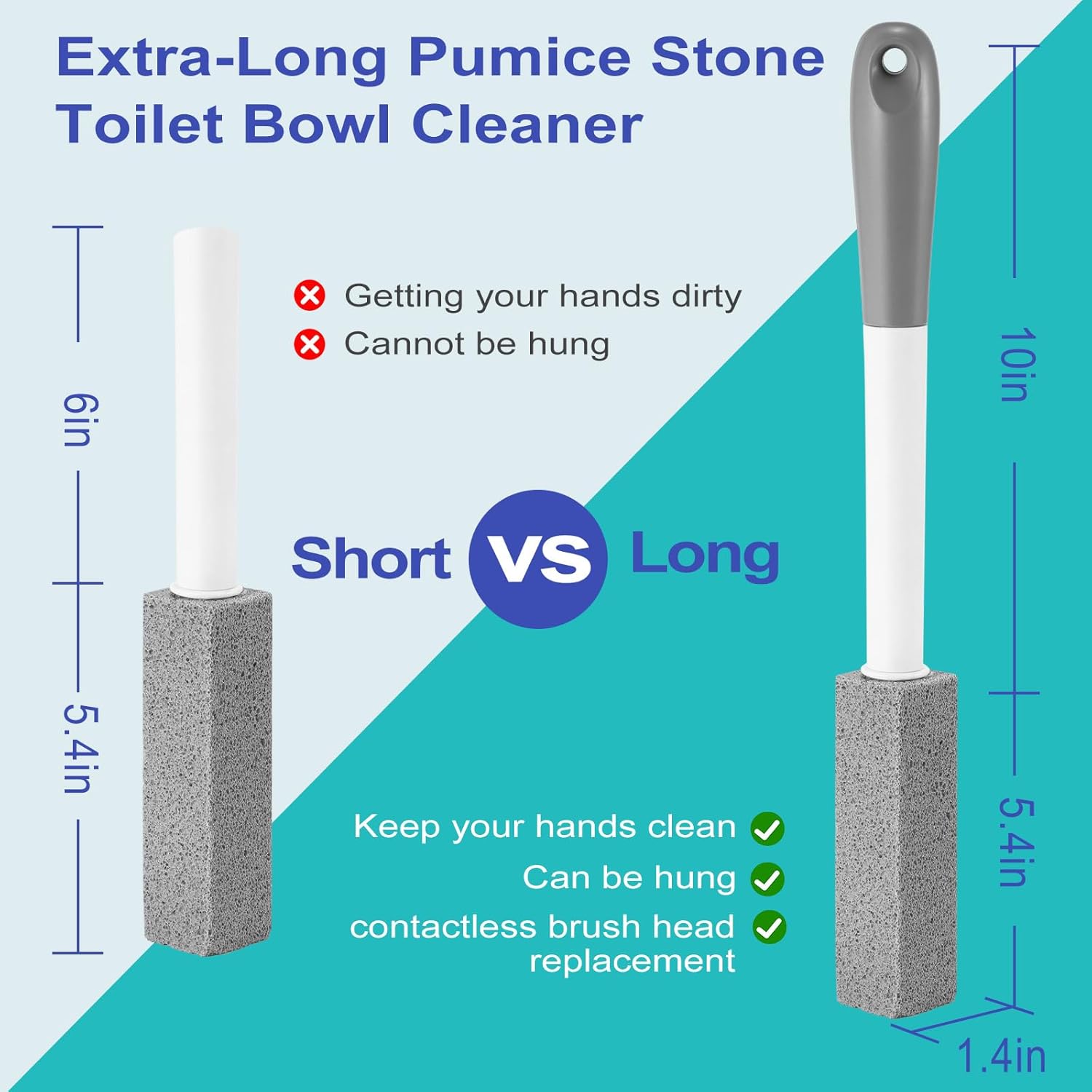 4 Pack Pumice Stones with Detachable Handle for Toilet Cleaning