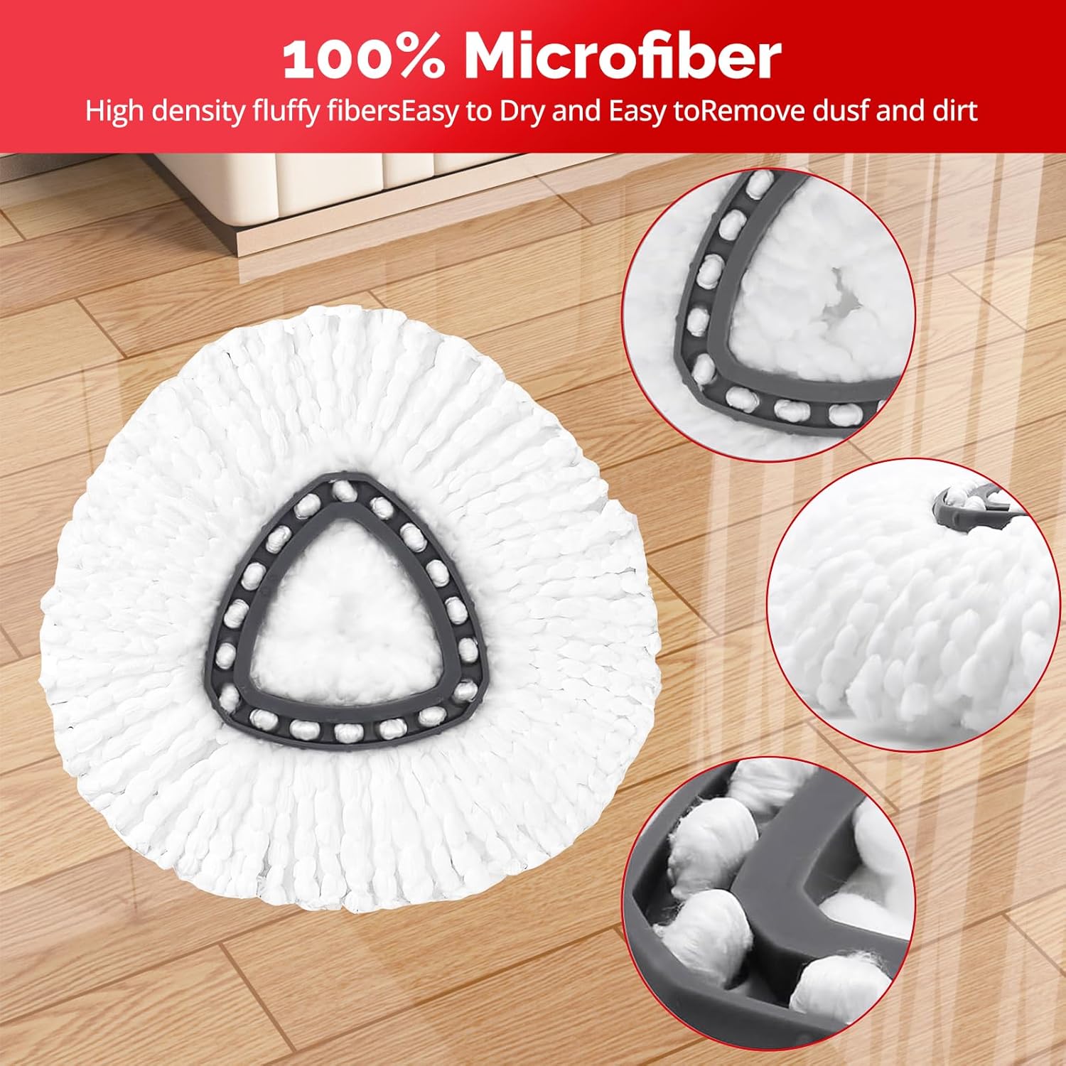 Spin Mop Replacement Head Set with Adjustable Handle and Base