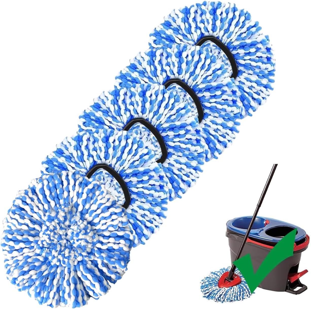 5 Pack Microfiber Mop Head Replacements for RinseClea Spin Mop
