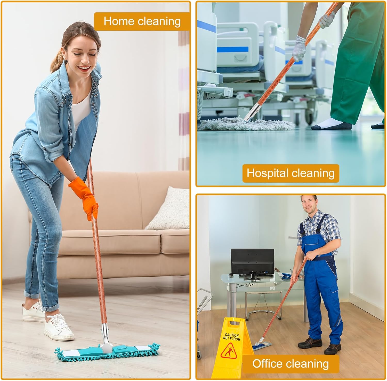 Sliner 6 Pcs Clip on Dust Mop Handle - 512 Inch Mop Stick Replacement
