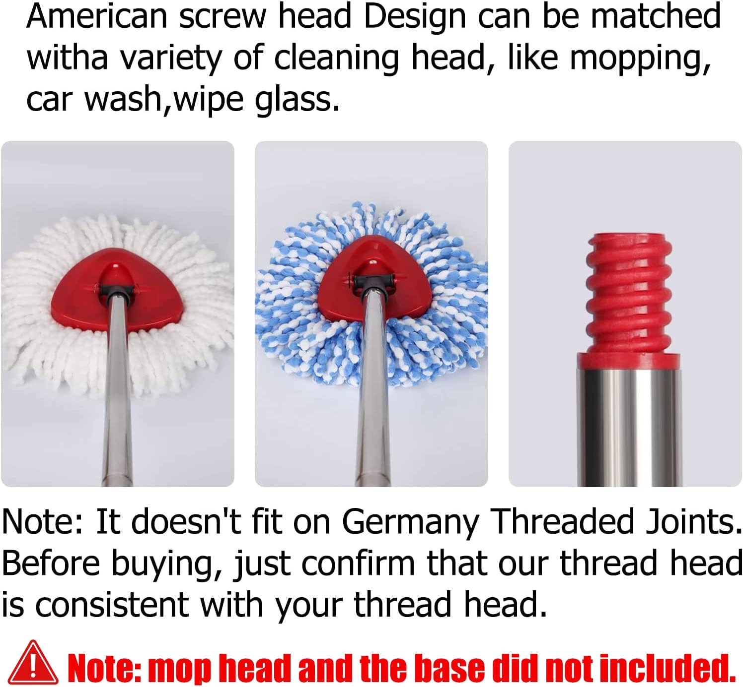 Qulable Spin Mop Handle Replacement - 4-Section Adjustable Red