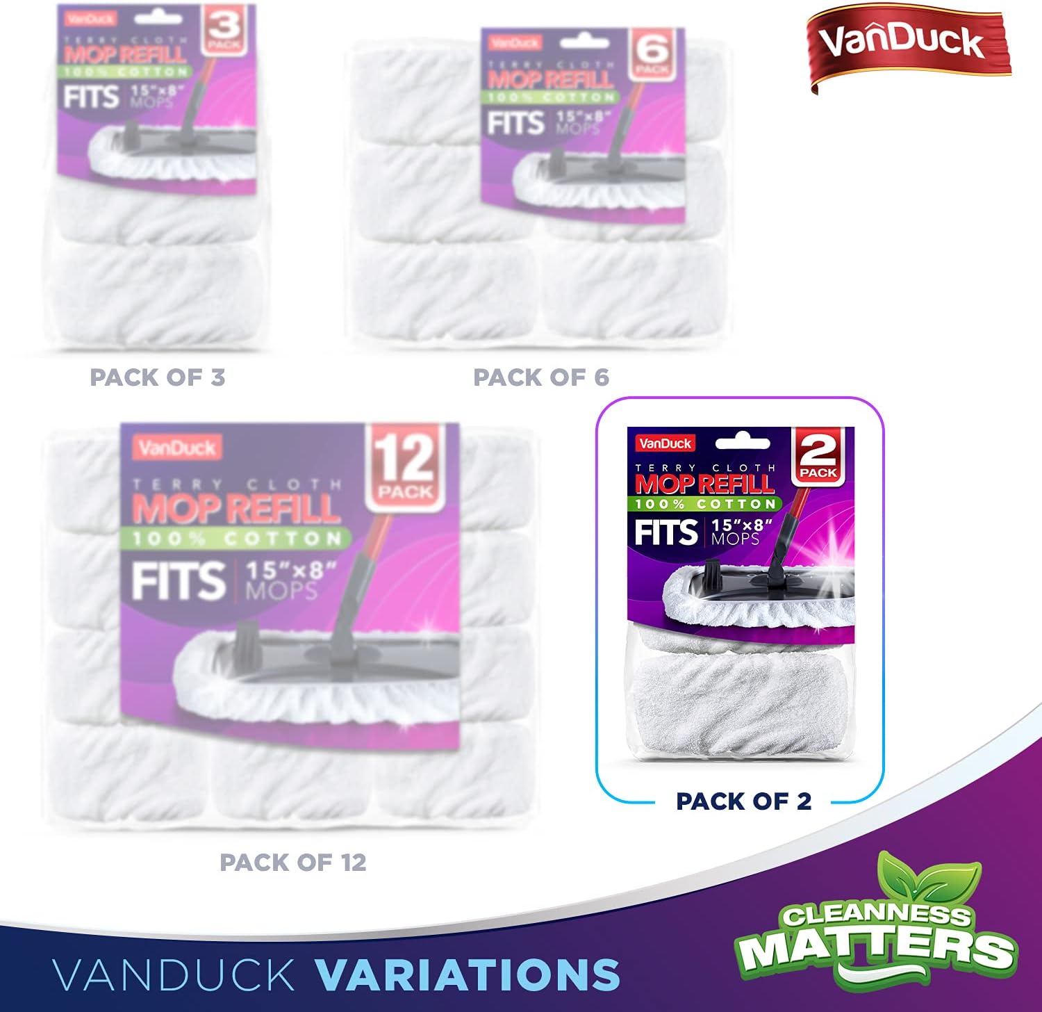 VanDuck 100 Cotton Terry Cloth Mop Refills 2 Pack