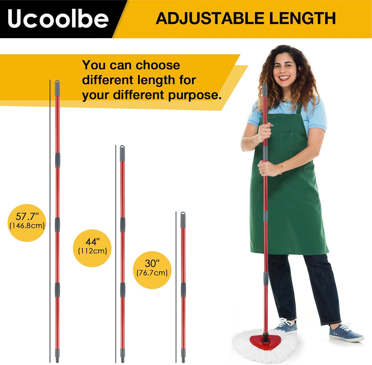 Ucoolbe Spin Mop Handle Replacement 4-Piece Adjustable 30-58