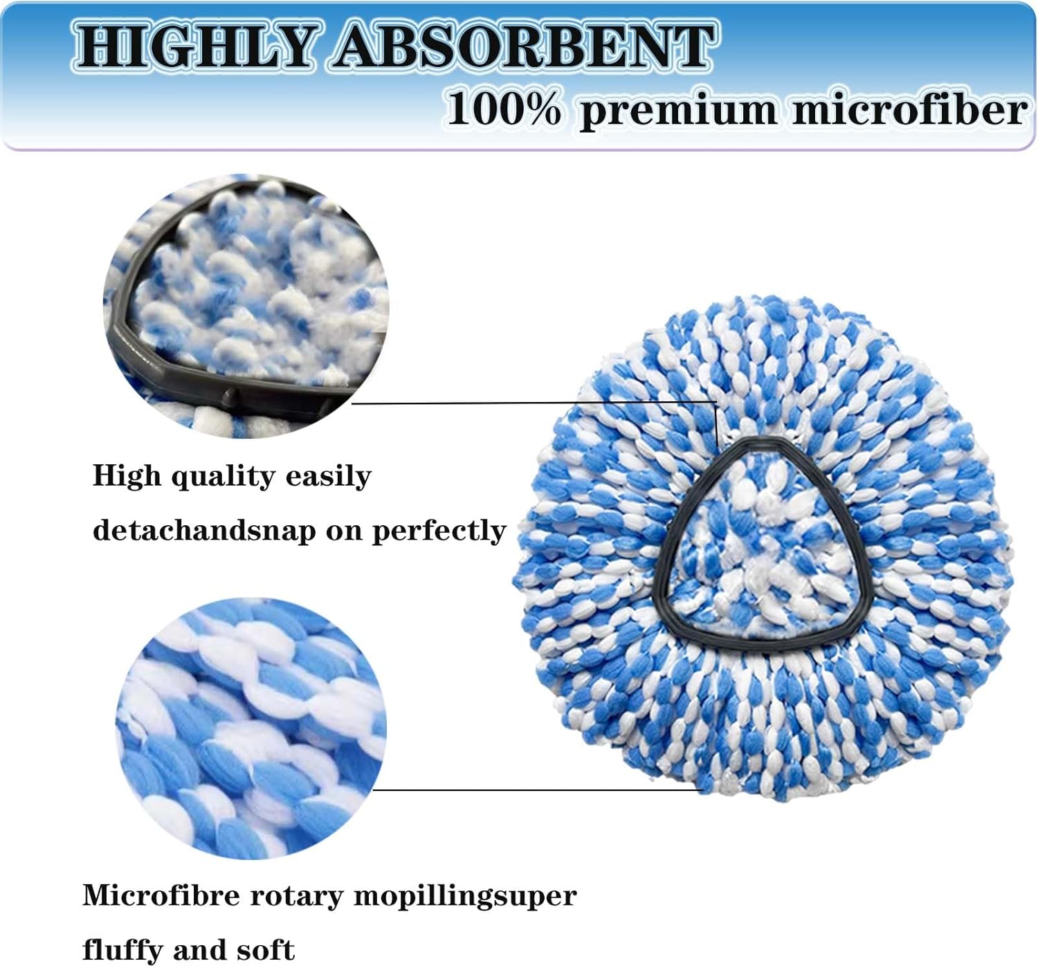 Fazlynyi Microfiber Mop Head Refill 4-Pack Easy Clean