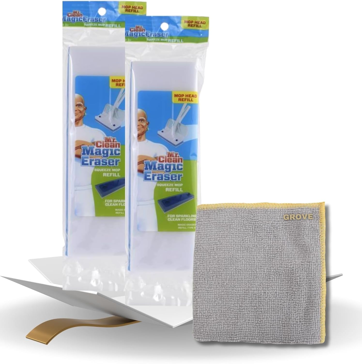 GROVE Squeeze Sponge Mop Refill Bundle - 3 Items with Microfiber Cloth