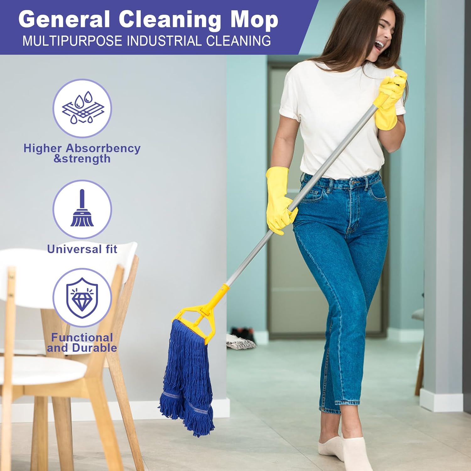 3 Pack Heavy Duty Cotton Mop Heads for Commercial Use