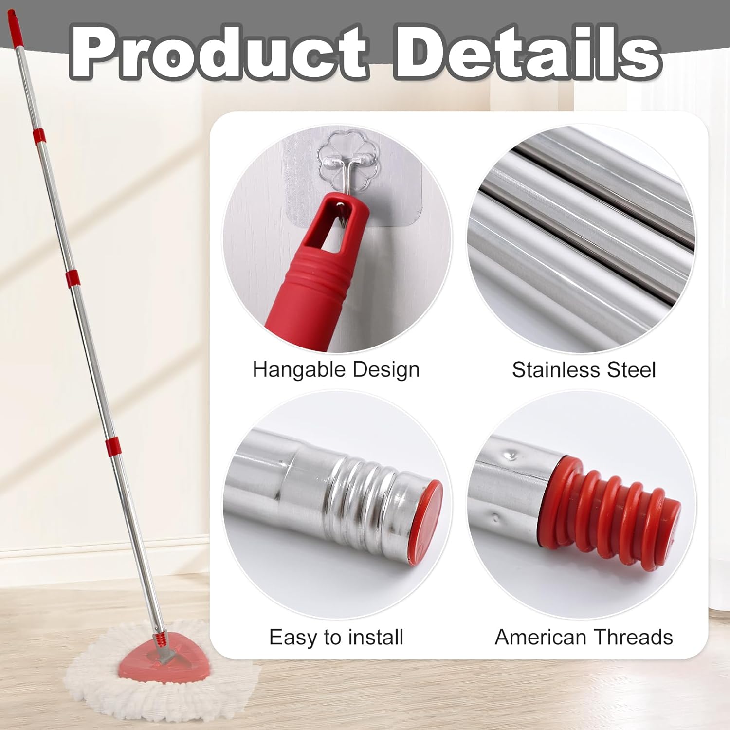 4-Section Spin Mop Handle Replacement