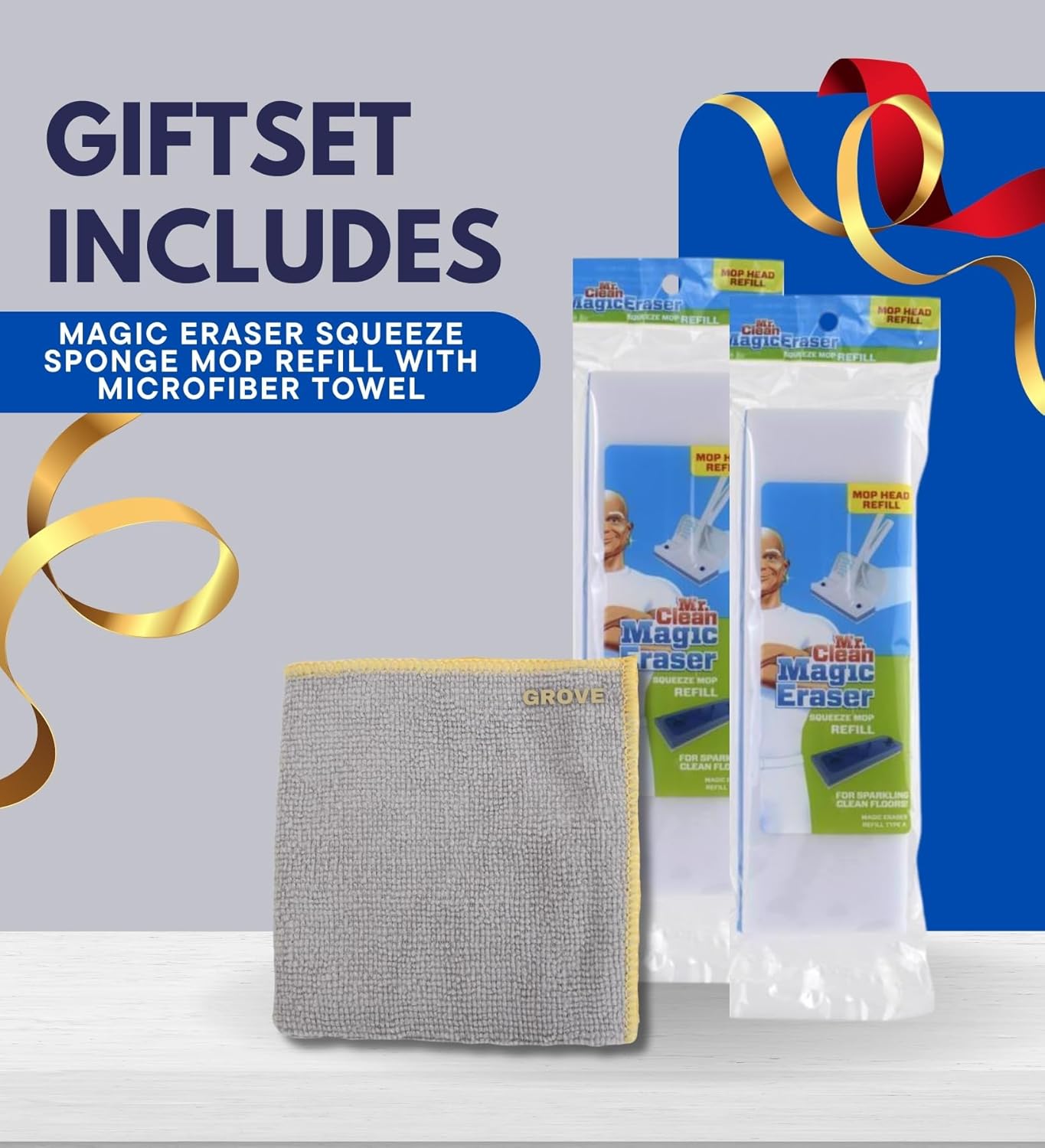 GROVE Squeeze Sponge Mop Refill Bundle - 3 Items with Microfiber Cloth