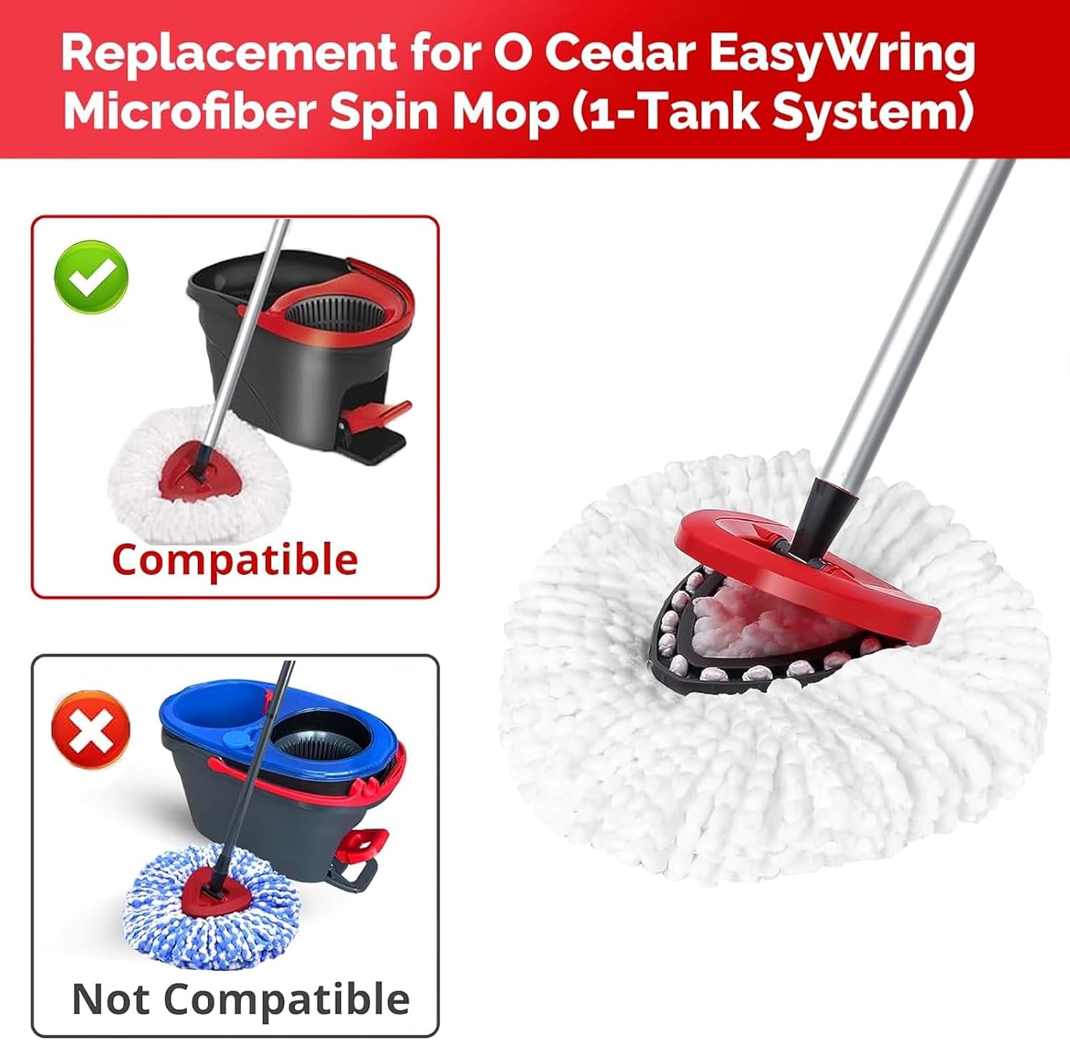 Spin Mop Replacement Head Set with Adjustable Handle and Base