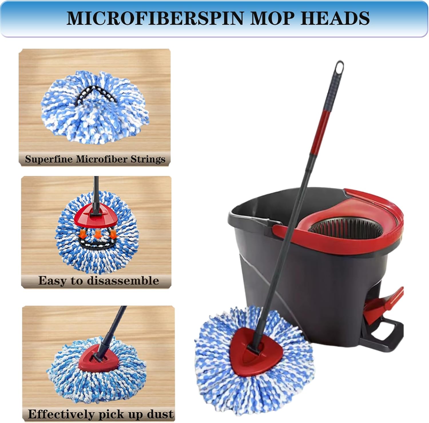 Fazlynyi Microfiber Mop Head Refill 4-Pack Easy Clean