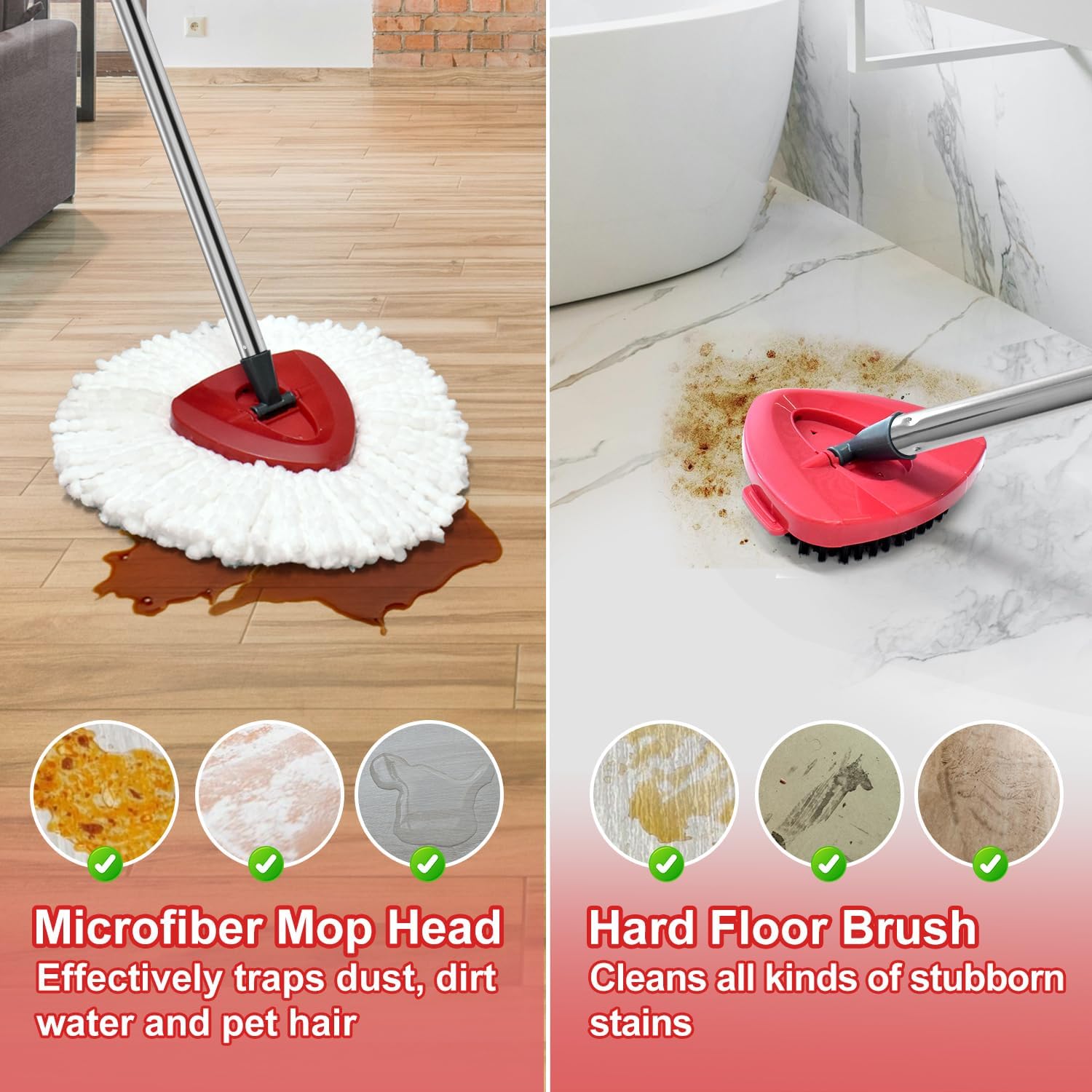 GFRED Spin Mop Replacement Set with Handle Heads Base and Brush