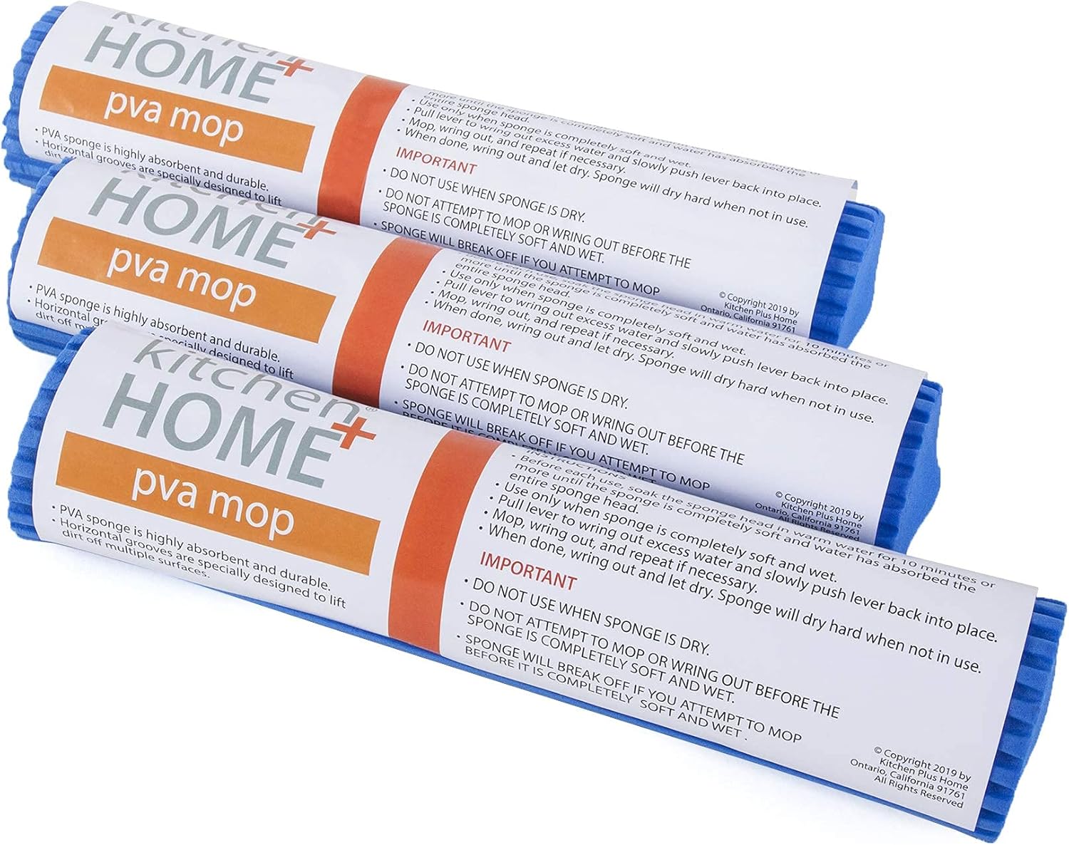 Kitchen Home PVA Sponge Roller Mop Head Refills - 3 Pack