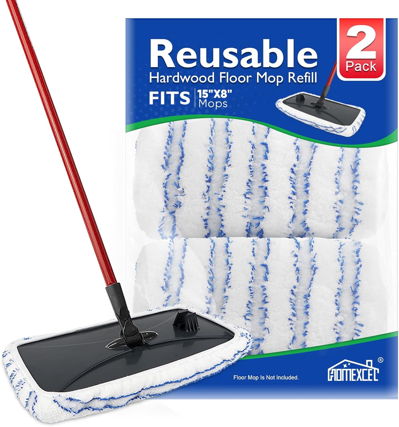 HOMEXCEL Reusable Microfiber Mop Pads 2 Pack