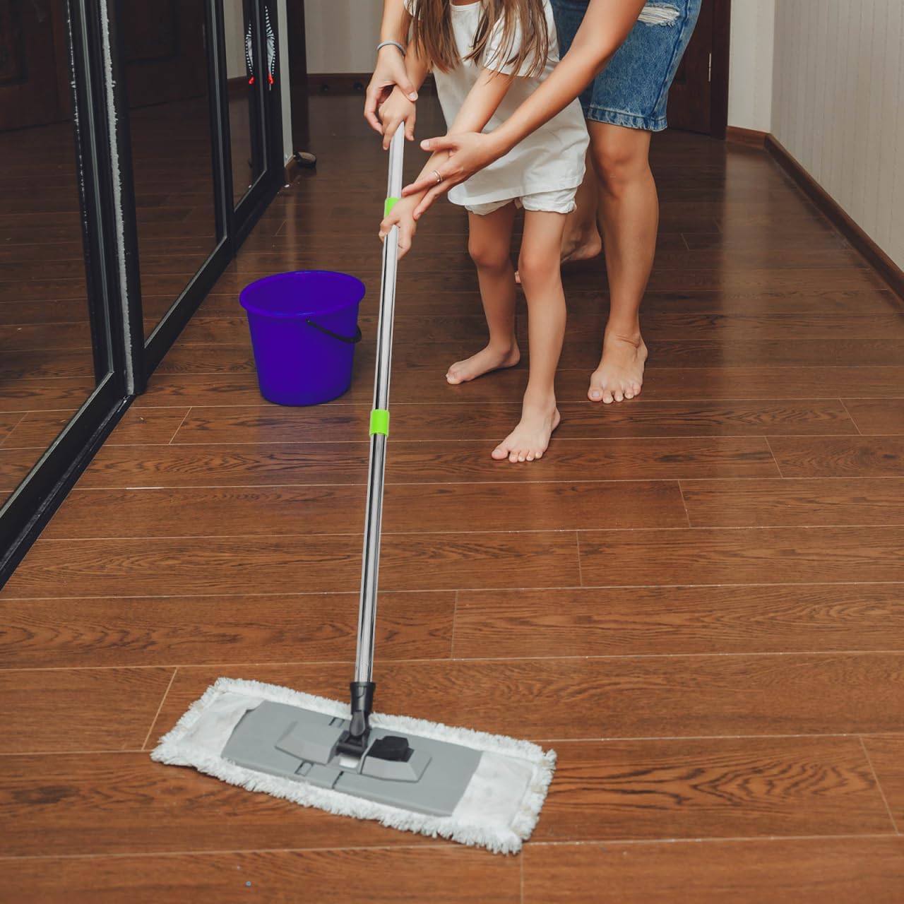 Ipetboom Adjustable 3-Section Mop Handle with Green Thread
