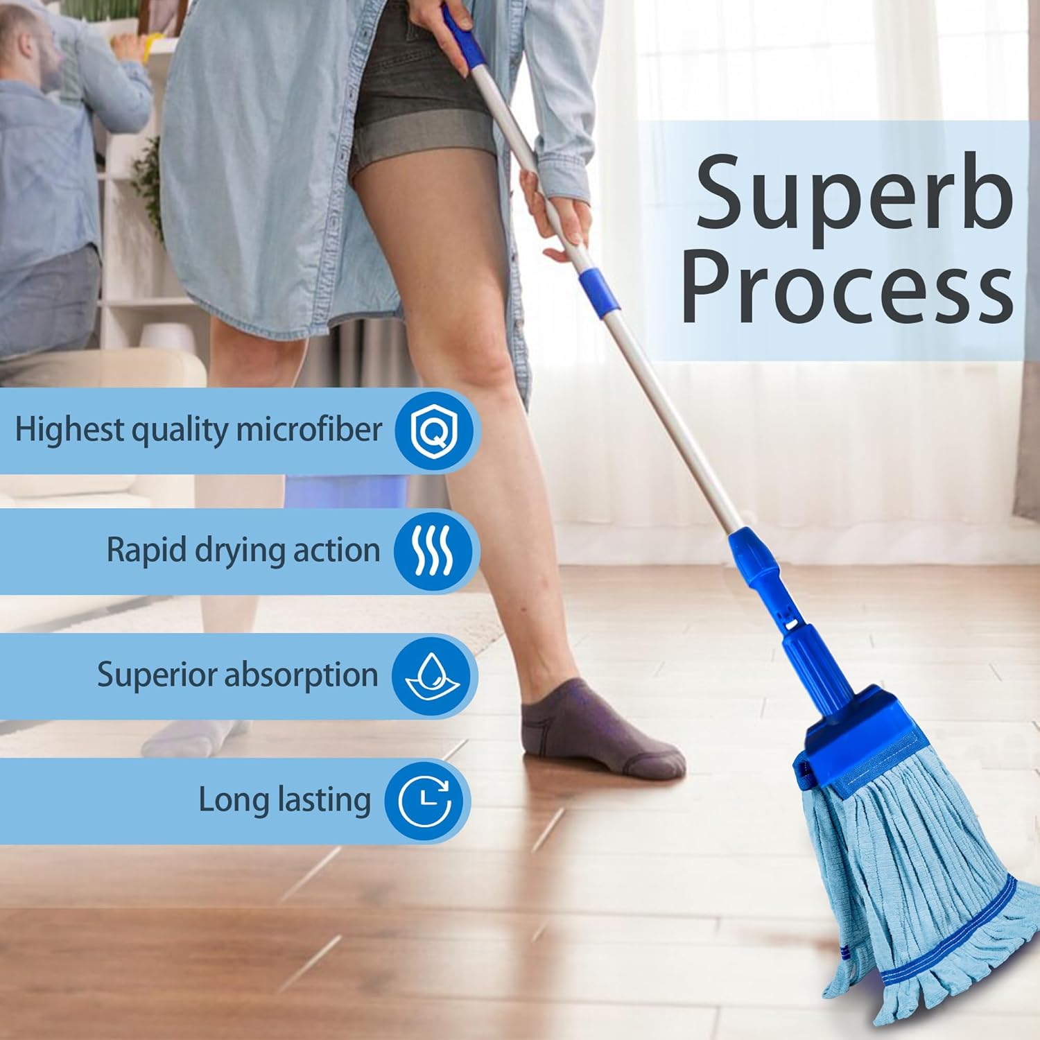 4 Pack Heavy Duty Microfiber Mop Refill - Extra Absorbent Durable