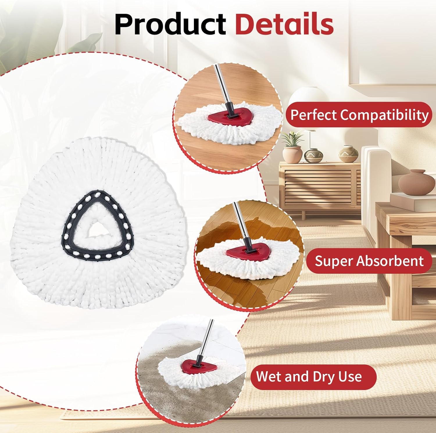 ANREKEYH Spin Mop Head Set - 2 Refills 30-58in Handle Triangle Base