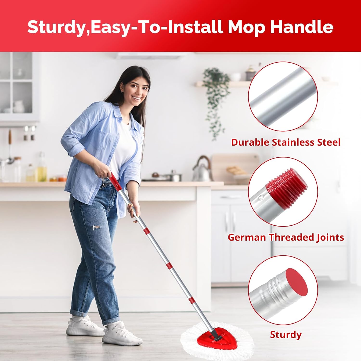 Spin Mop Replacement Head Set with Adjustable Handle and Base