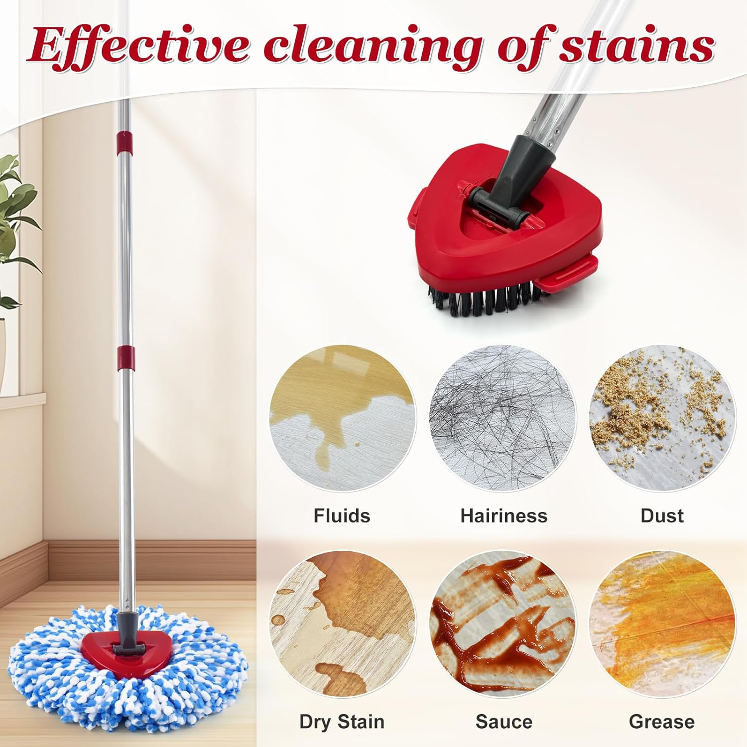 Aiyiried Spin Mop Handle and Replacement Heads Combo Set
