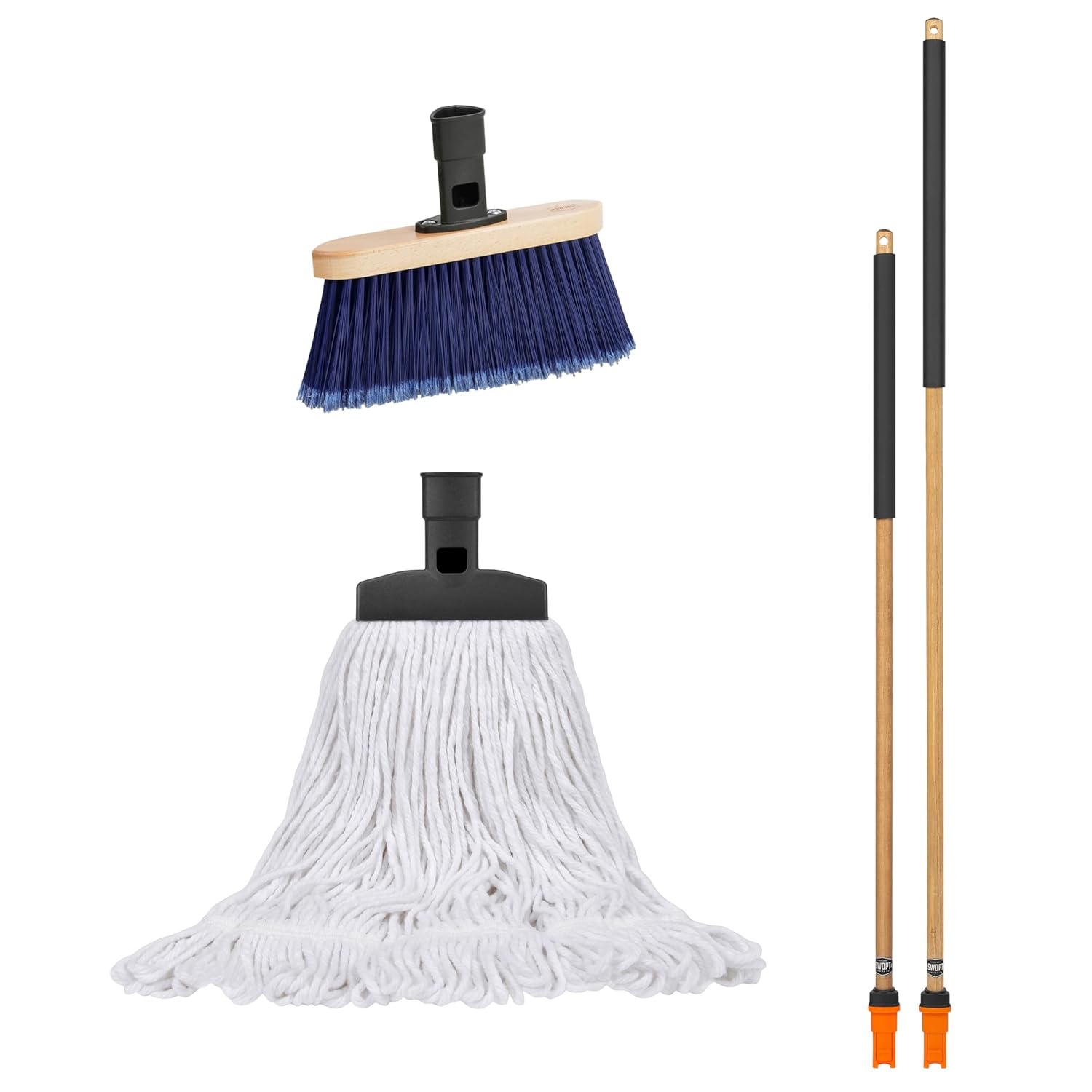 SWOPT Premium Multi-Surface Angle Broom with Cotton Mop and EVA Handles