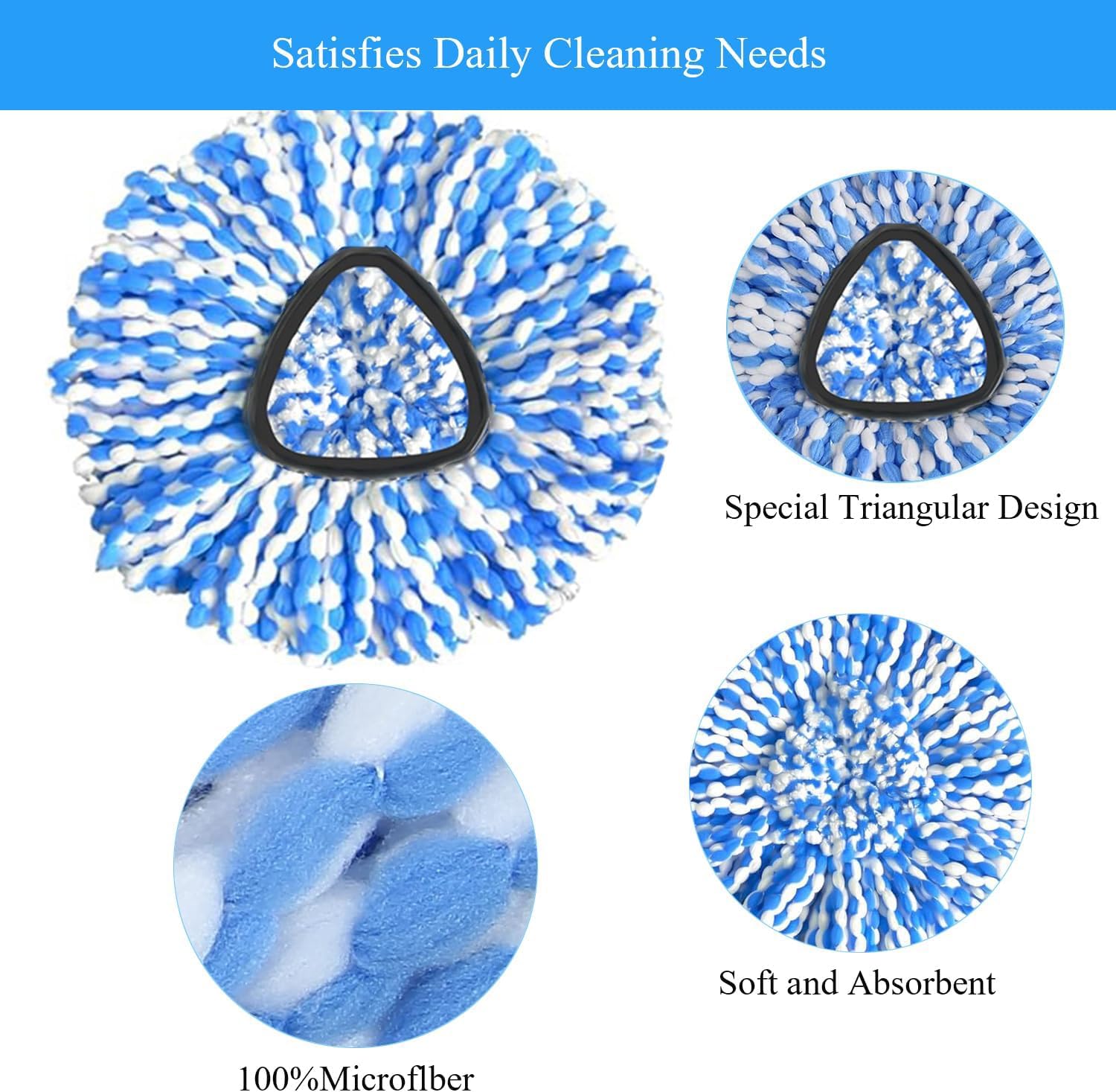 5 Pack Microfiber Mop Head Replacements for RinseClea Spin Mop