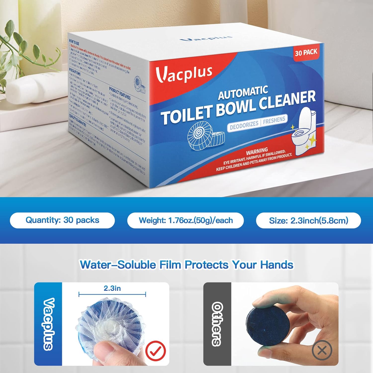 Vacplus Toilet Cleaner Tablets 30 Pack for 15 Months