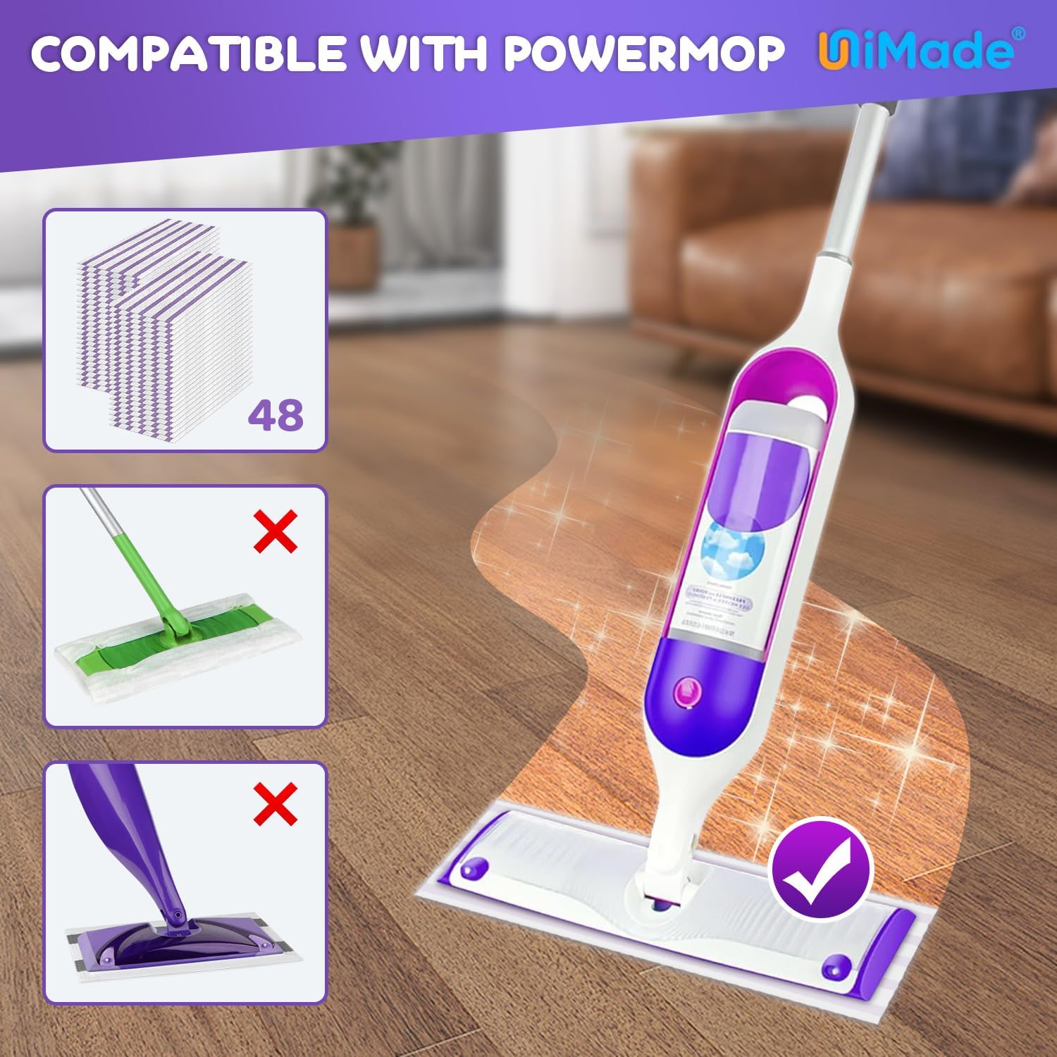 48 Pack UNIMADE Mop Pads for Swiffer Power Mop