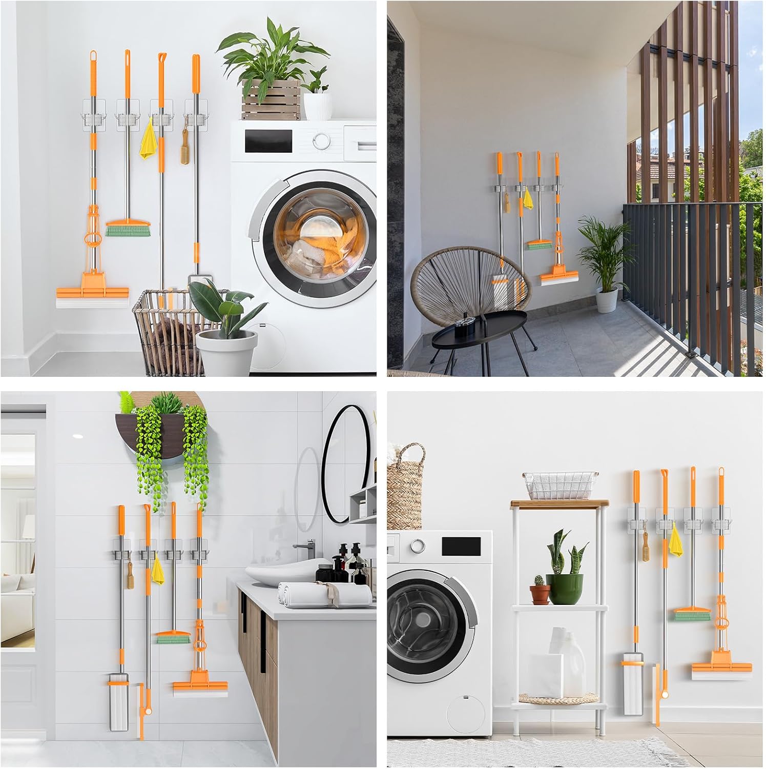Batur 4 Pack Broom Holder Wall Mount with Hooks