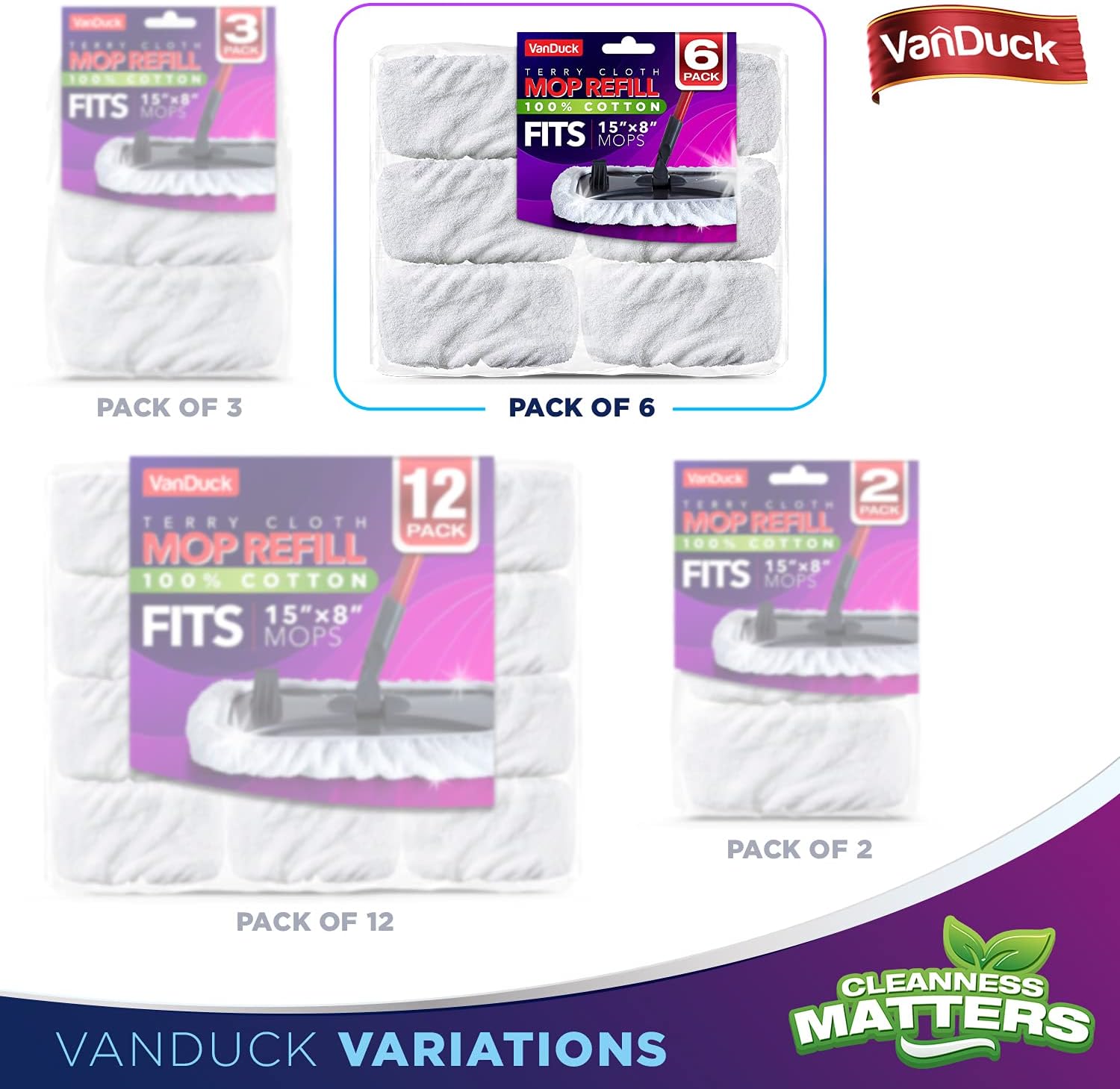 VanDuck 100 Cotton Terry Cloth Mop Pads 6-Pack