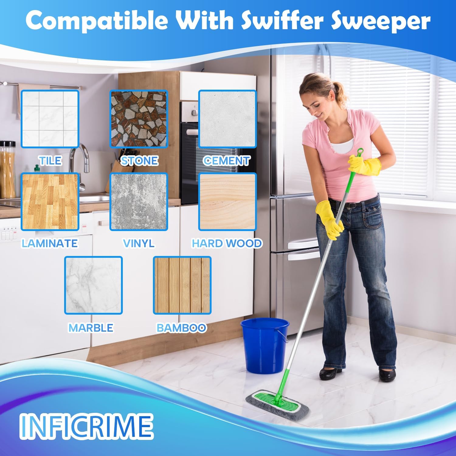 INFICRIME 6 Pack Reusable Microfiber Mop Pads