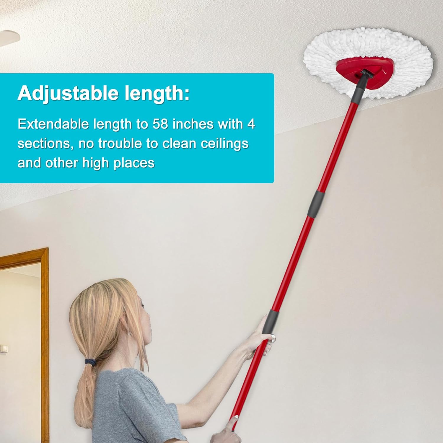 DLAIMI Spin Mop Replacement Set - 2 Microfiber Heads Sturdy Iron Handle 30-58in