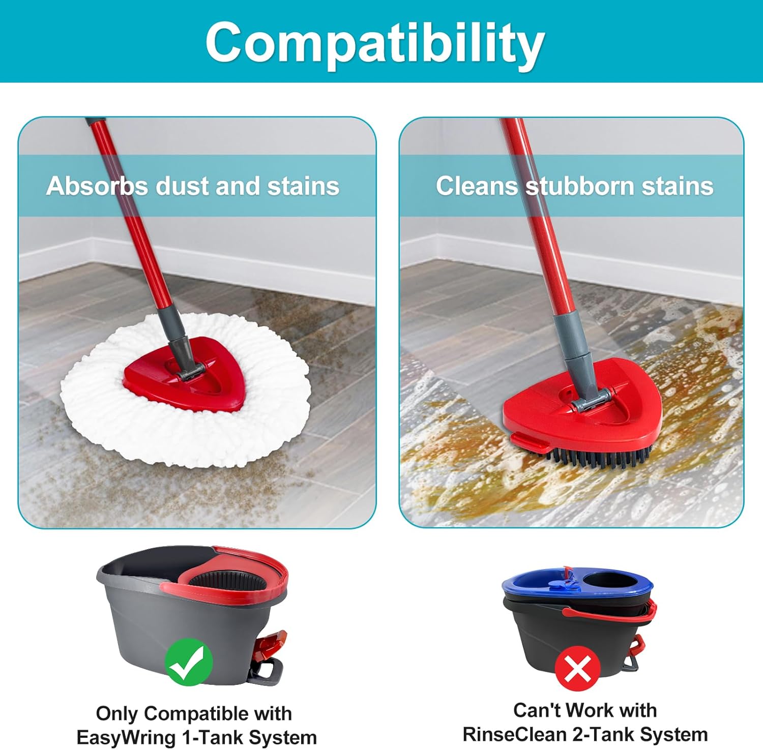 DLAIMI Spin Mop Replacement Set - 2 Microfiber Heads Sturdy Iron Handle 30-58in