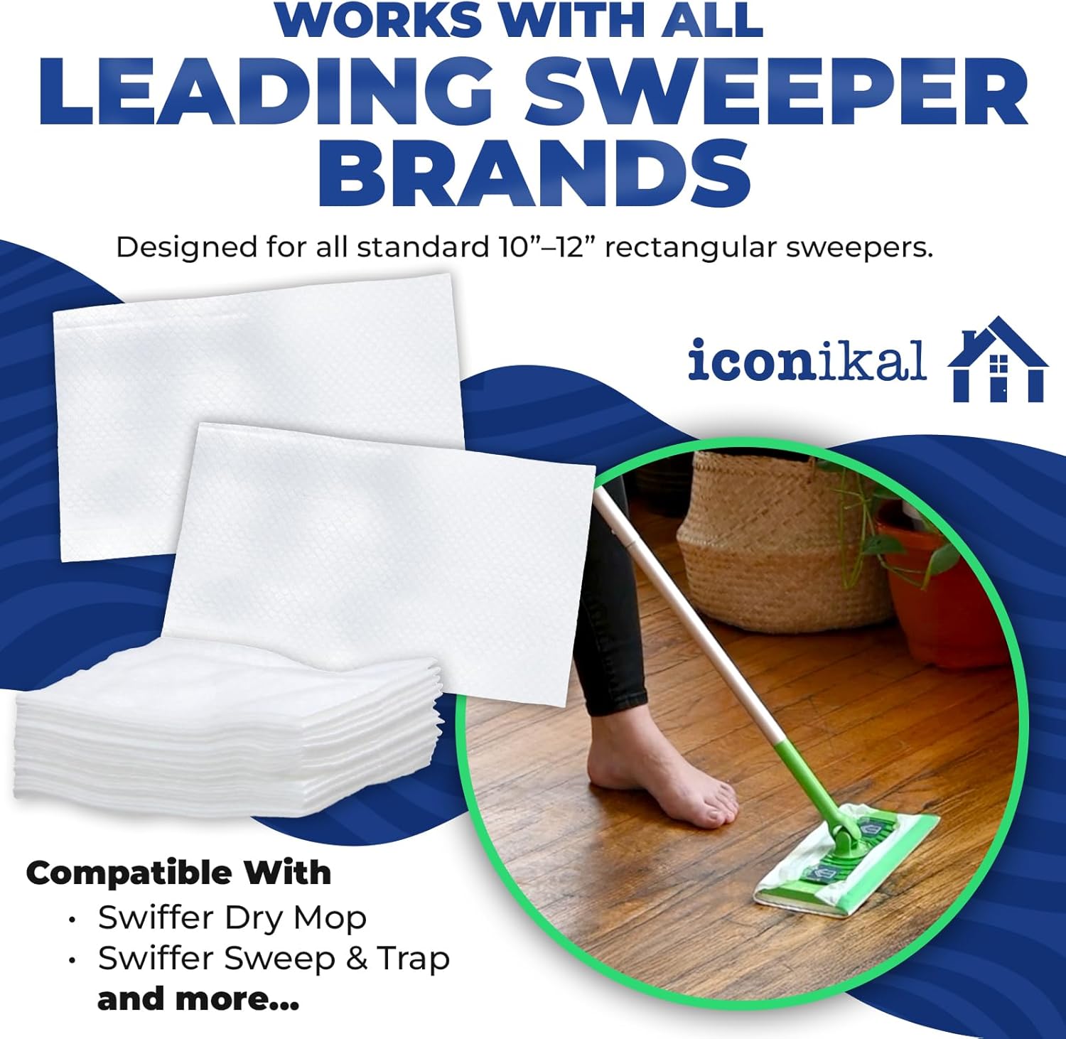 Iconikal Dry Mop Pad Refills 90-Pack for Swiffer