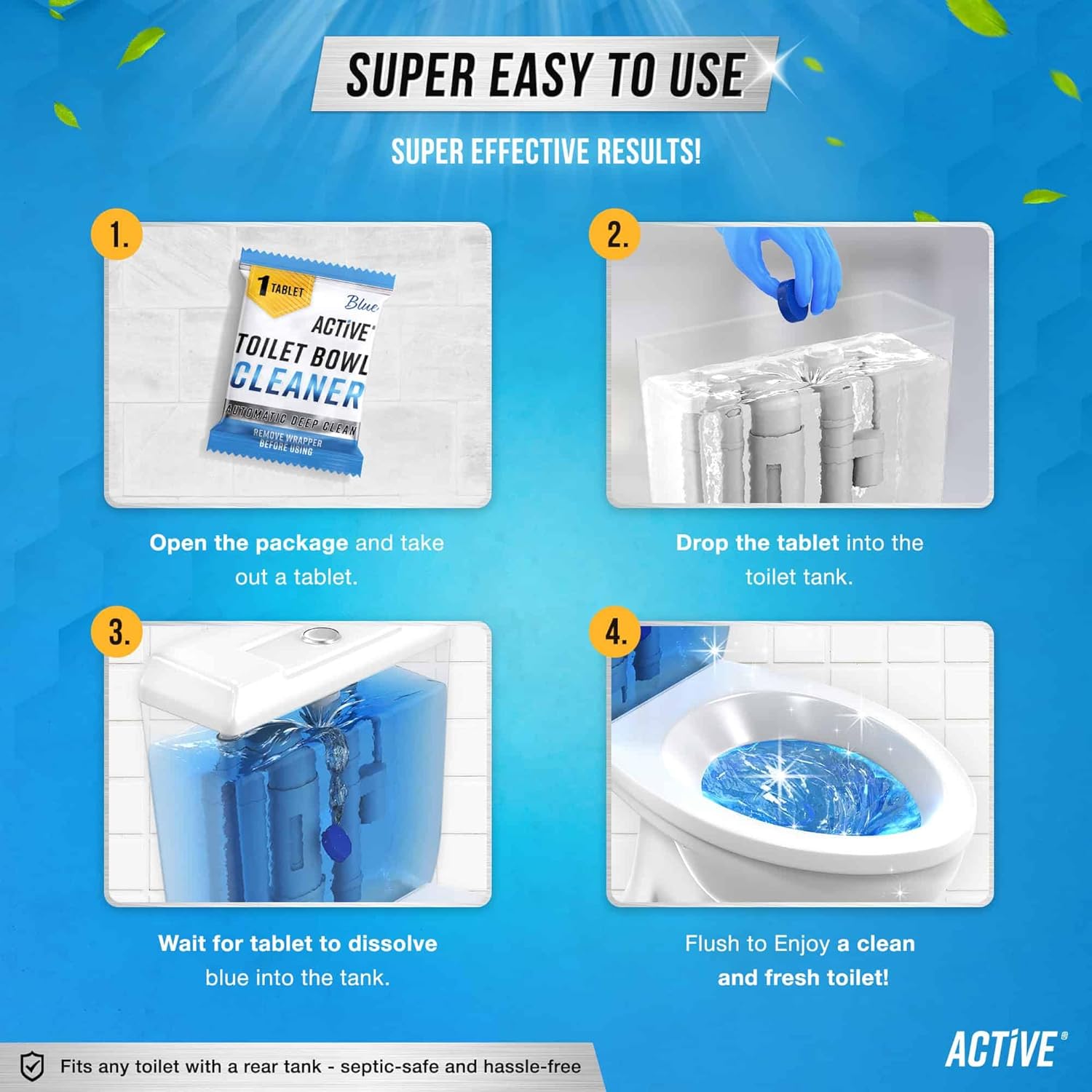 ACTIVE Automatic Toilet Cleaner Tablets - 12 Pack Septic Safe Heavy Duty