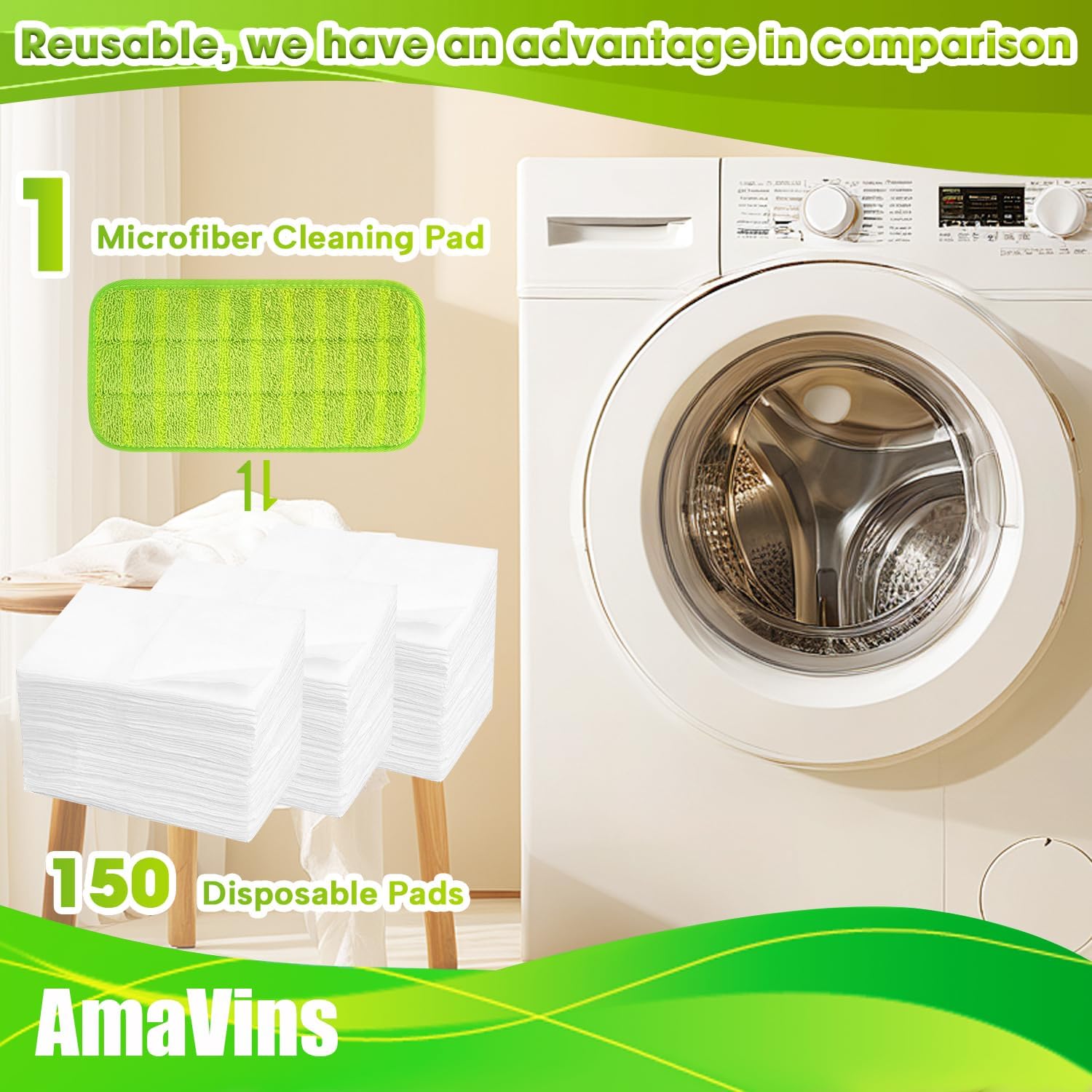 AmaVins 3 Pack Reusable Swiffer WetJet Mop Pads