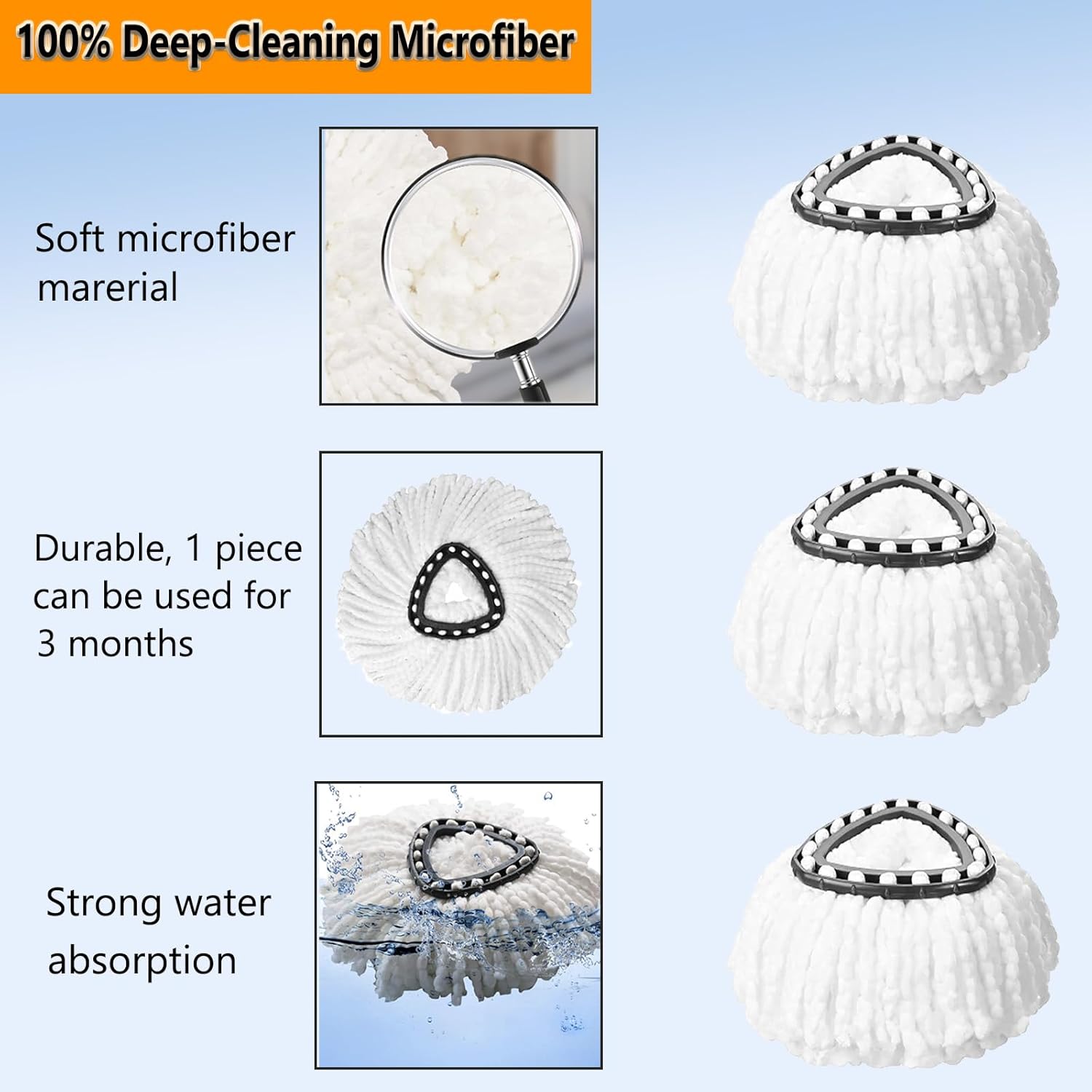 YEAZHEN 12-Pack Microfiber Spin Mop Replacement Heads