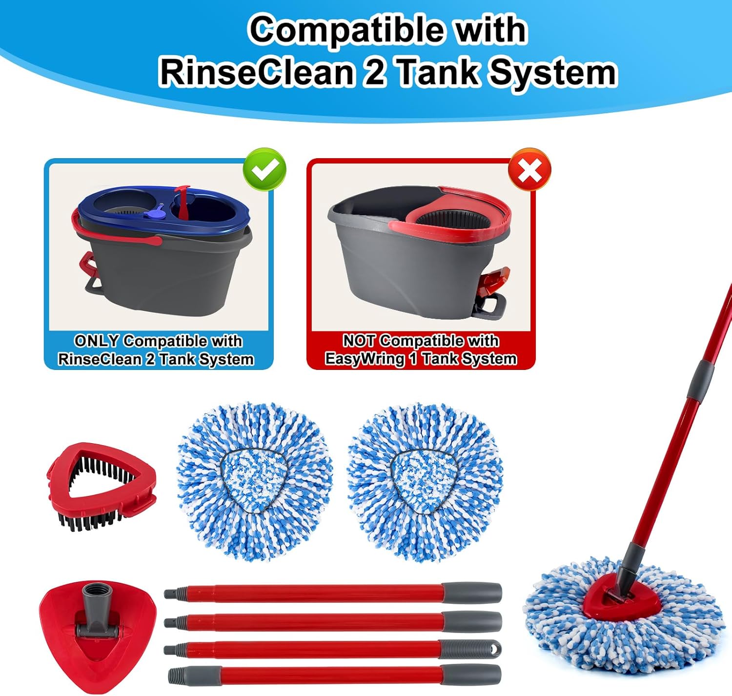 Heuihm Spin Mop Replacement Set for Ocedar Rinseclean 2 Tank System