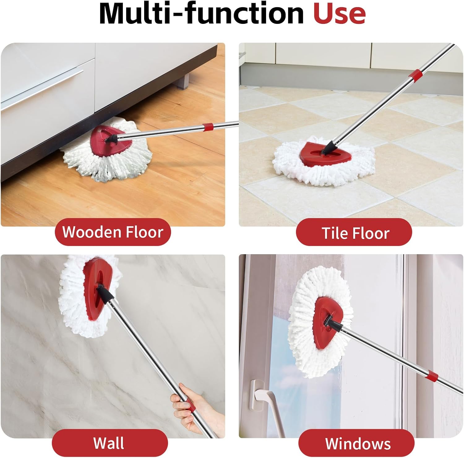 ANREKEYH Spin Mop Head Set - 2 Refills 30-58in Handle Triangle Base