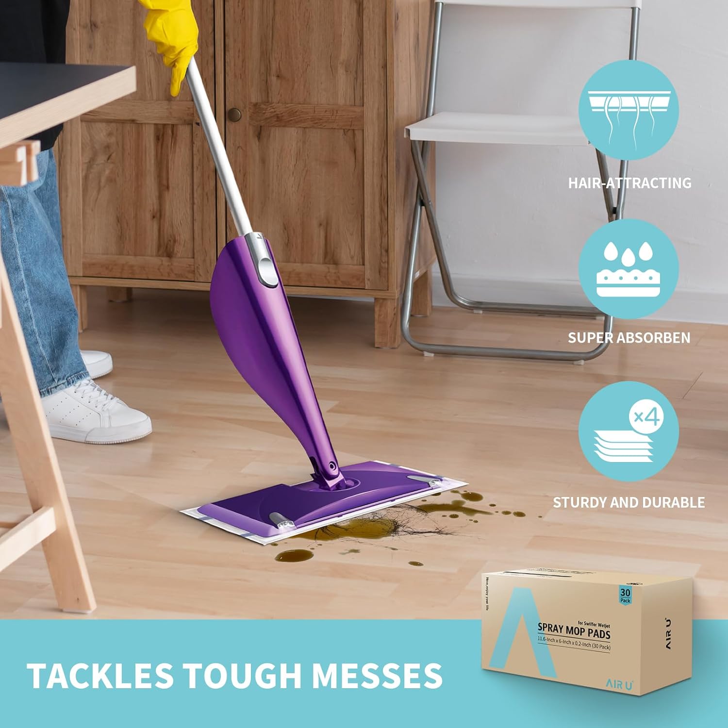 AIR U Disposable Mop Pad Refills for Swiffer Wet Jet 30 Count
