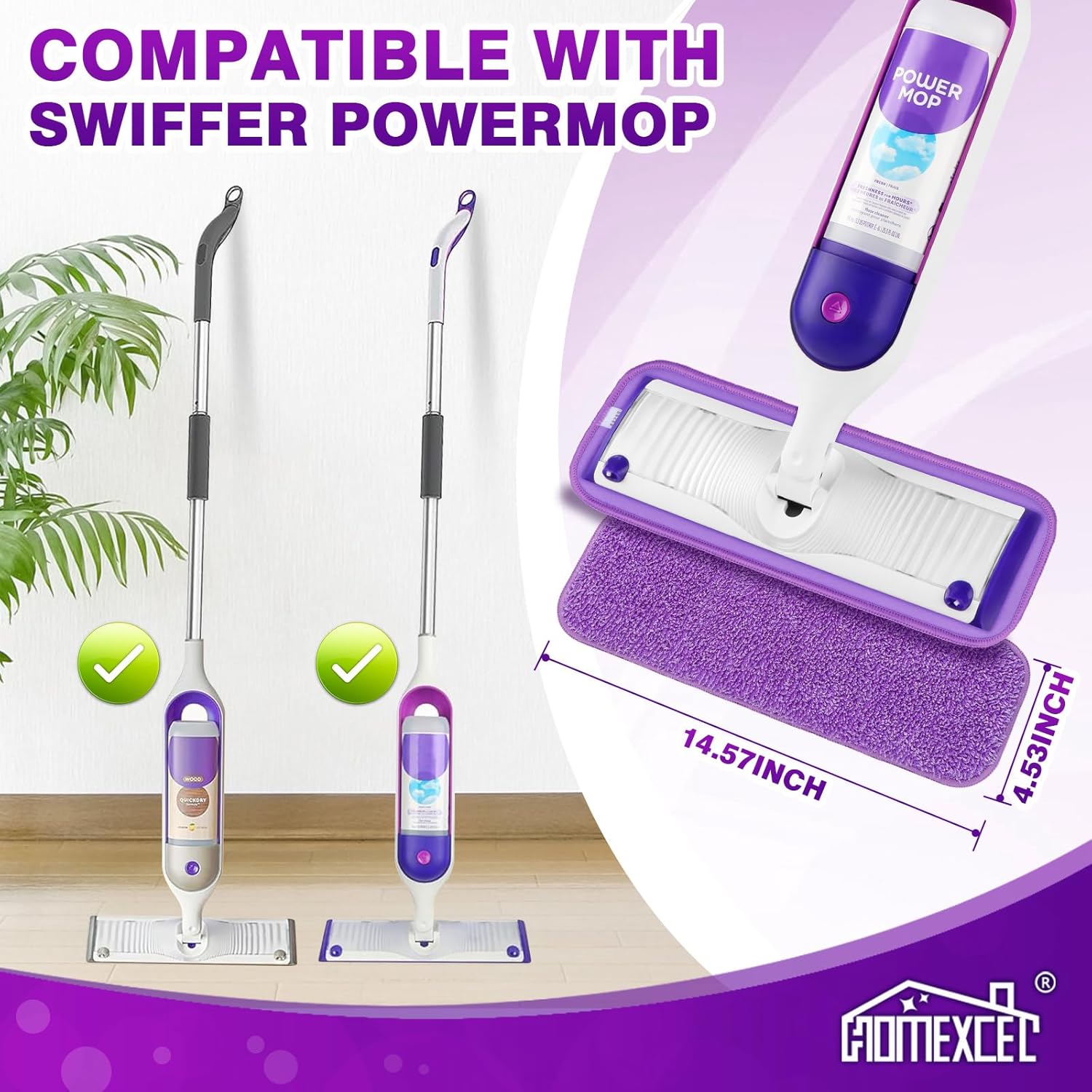 HOMEXCEL Reusable Microfiber Mop Pads for Swiffer PowerMop
